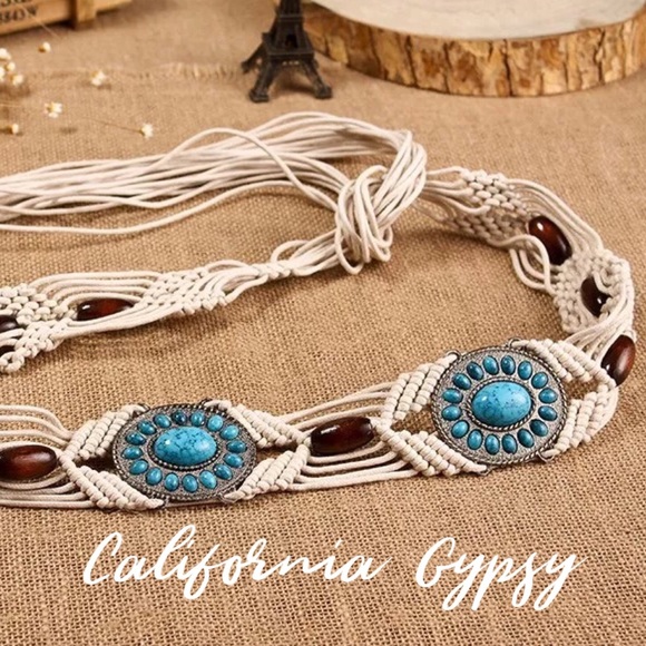 Western concho macrame wood bead belt - Picture 2 of 7